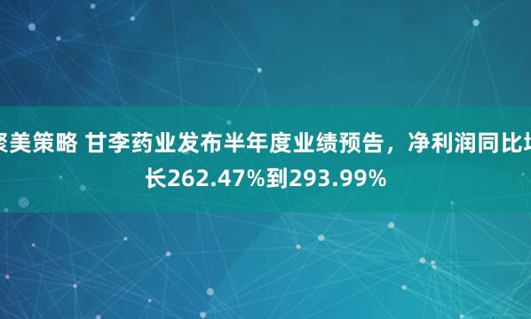 聚美策略 甘李药业发布半年度业绩预告，净利润同比增长262.47%到293.99%